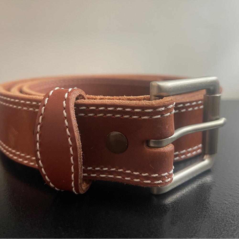 Bull Hide Belt The Maverick Hot Dipped Tan Double Stitched 1.50" Size 46 - Picture 2 of 9